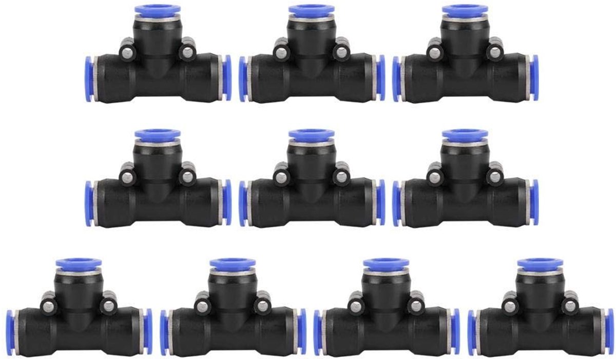 Dailygoods- Luchtconnector T-type - 10 Stuks - Pneumatische Snelsluiting - Eenvoudige Installatie - Schokbestendig - Elliptisch Ontwerp - Pneumatische Koppeling