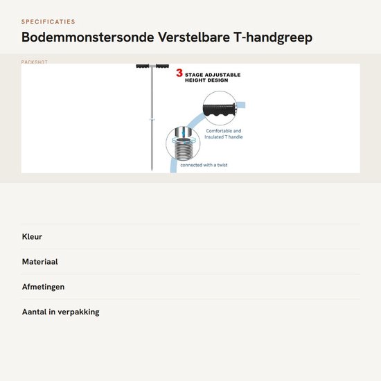 Vt products - Bodemmonstersonde - Verstelbare T-handgreep - Roestvrijstaal - Scherpe Punt - Bodemmonstername - Geschikt voor Tuin en Boerderij - 32-48 van Merkloos	 — afbeelding 3