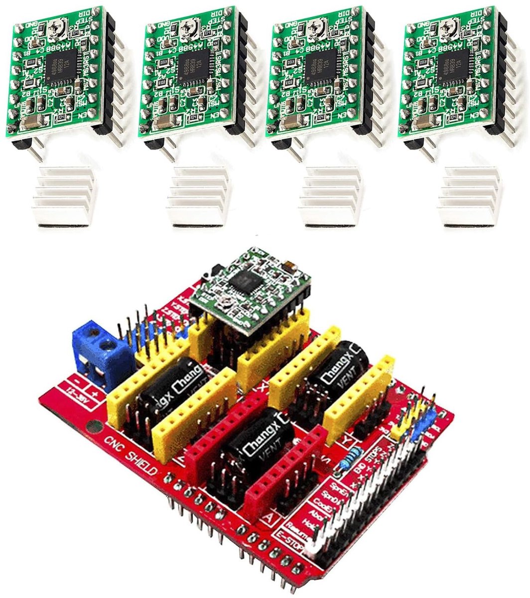 Dailygoods- Expansion Board CNC Schild V3 - 4 A4988 Drivers - Koellichaam - PWM-Spindel - Eindaanslagen - 12-36 V DC - CNC Shield