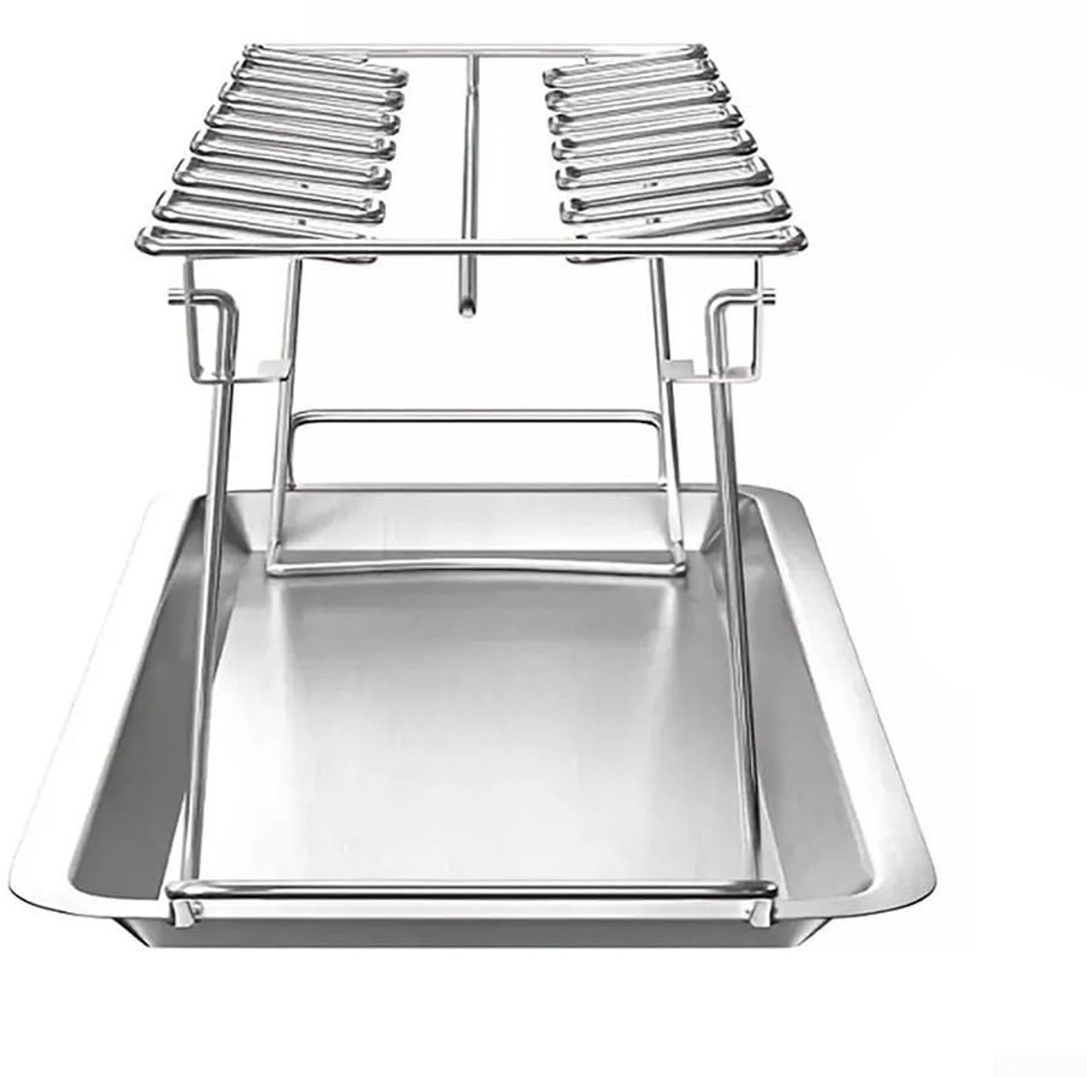 Dailygoods- Kippenvleugelhouder Roestvrij Staal - Opvouwbare Grillstandaard - 14 Sleuven - Druppelpan - Veilig in Gebruik - Stabiliteit en Eenvoudige Opslag - Grillrek