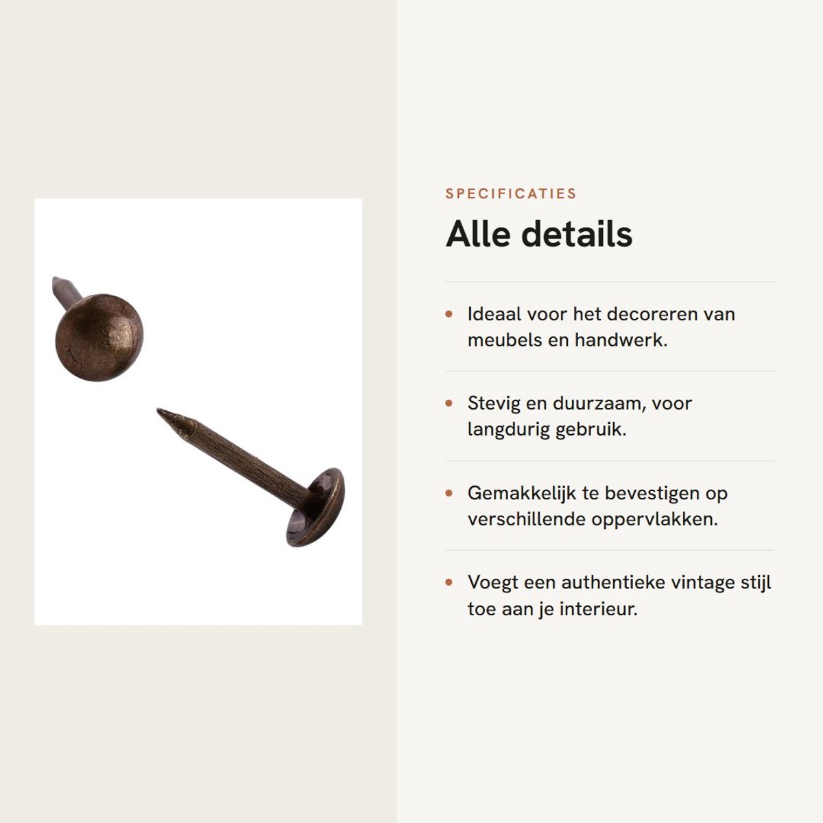 Dailygoods- Bekledingsspijkers 100-delige Set - Decoratieve Bronzen Metalen Spijkers - Vintage Stijl - Voor Meubels - Stevig en Duurzaam - 6x14mm