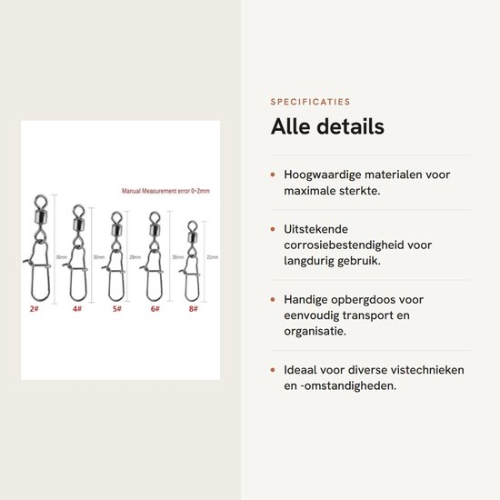 Dailygoods- Vis Swivel 210 Stuks - Snaps/Verbindingen - Duurzaam - Corrosiebestendig - Hoogwaardige Materialen - Herbruikbare Opbergdoos - Visaccessoires — afbeelding 3