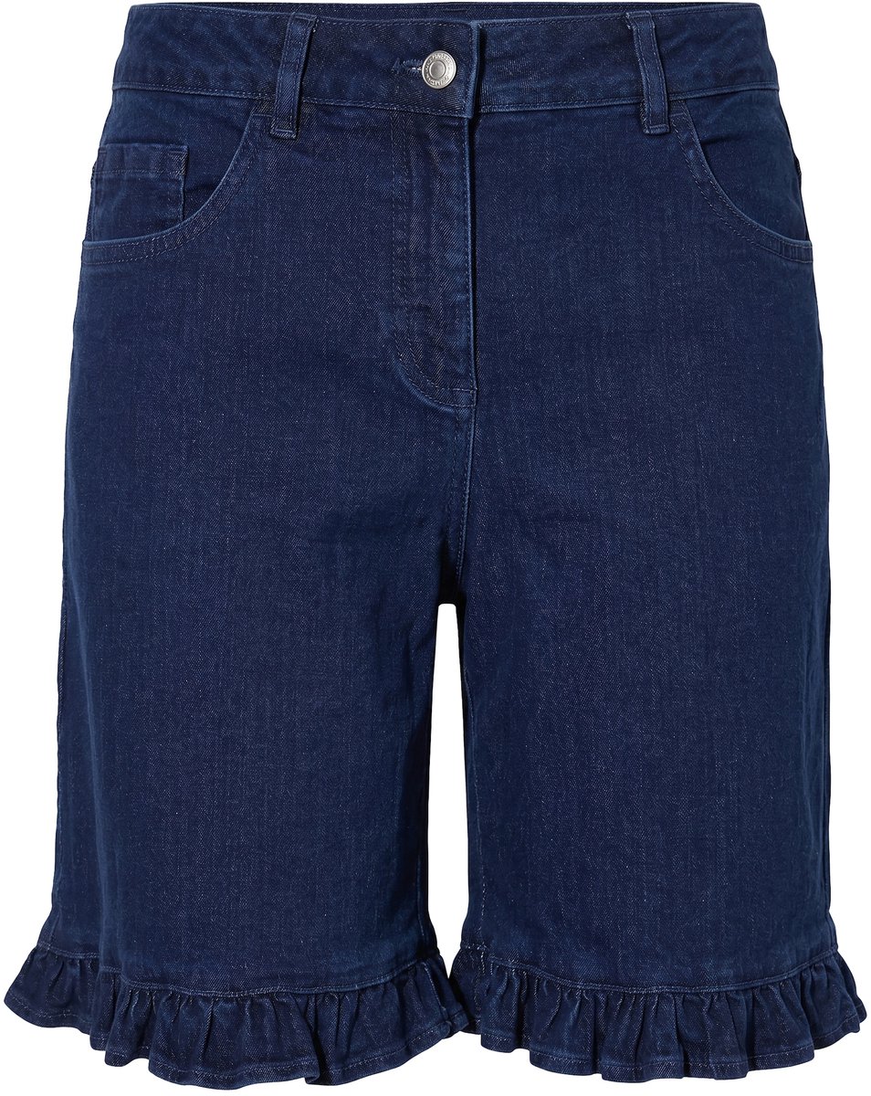 Angel of Style - Dames - Jeansshorts wijde pijp ruche aan de zoom 5-pocket - Donkerblauw denim - Maat 54