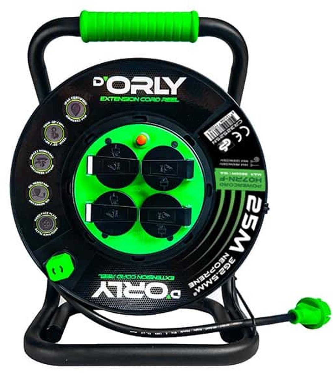 D'Orly 3×2.5mm² Neopreen Kabelhaspel 230V IP44 - 25M/40M - H07RN-F