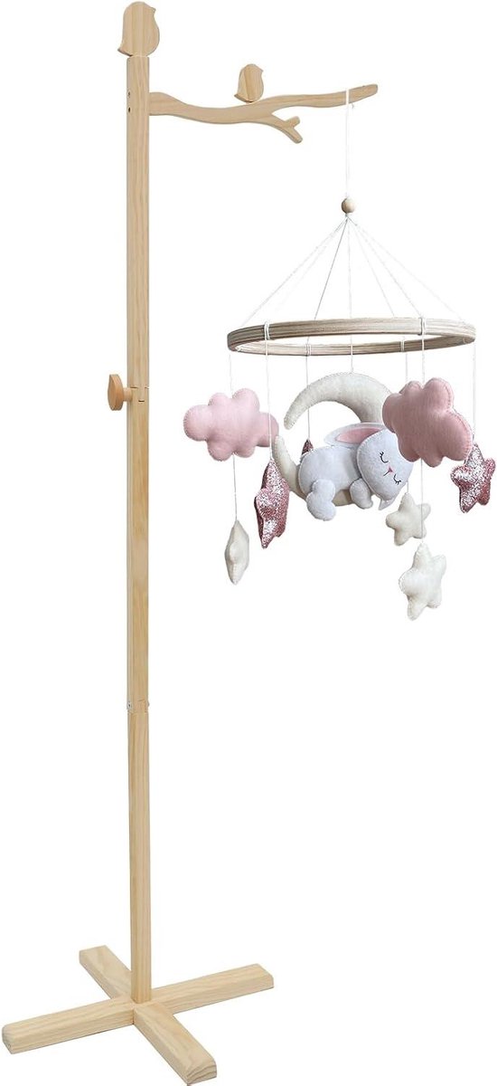 Babykamer Mobiel Standaard - Houten Mobielhouder - Babykamer Decoratie - Kantelbestendig Ontwerp - 135 cm Hoog - Houtkleur
