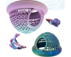 Aquarium Grot Set - Vishangmat Voederring - Aquarium Decoratie - 360 Graden Zicht - 2 stuks - Regenboog en Blauwgroen
