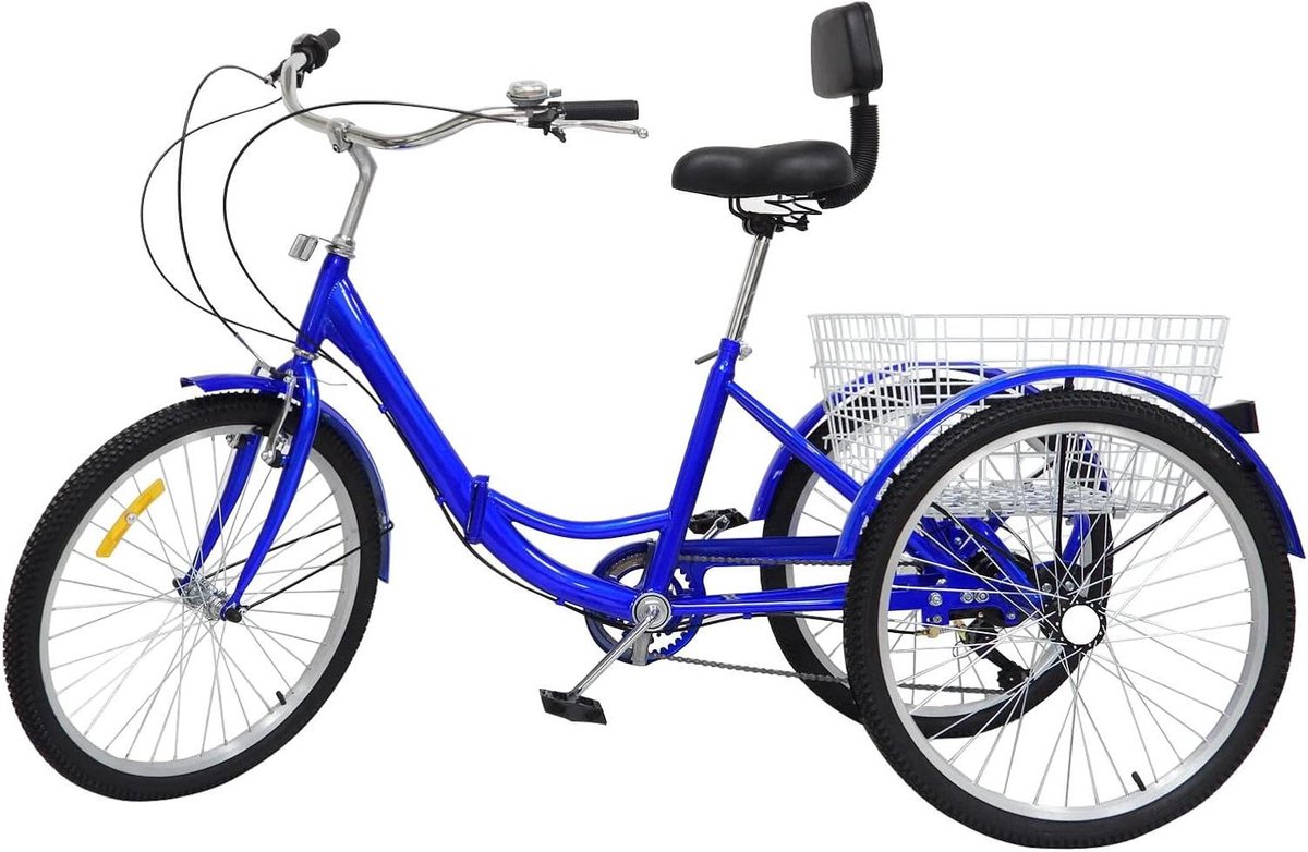 Driewieler Volwassenen - Comfortabele Trike - Boodschappen Vervoeren - Opvouwbaar Design - 24 Inch Wielen - Blauw