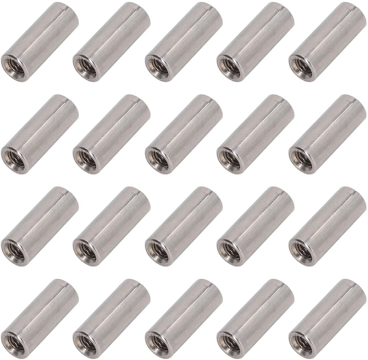 Dailygoods- Koppelingsmoer 20 Stuks - M5 x 0,8 mm - 20 mm Lengte - Roestvrij Staal - Volledig Schroefdraad - Duurzaam en Stevig - Moer
