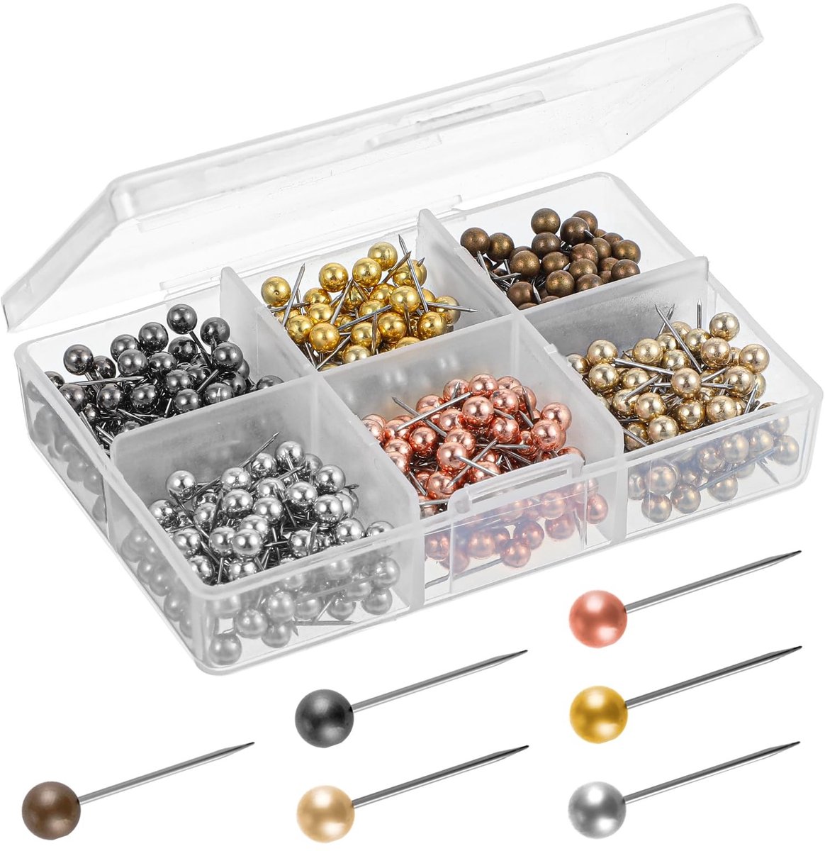 Dailygoods- Kaartspelden 480 stuks - Markeringspinnen - Prikpennen - Kurkbord - Reiskaartkoppen - Roestvrij staal - 6 Metallic Kleuren - Prikpinnen