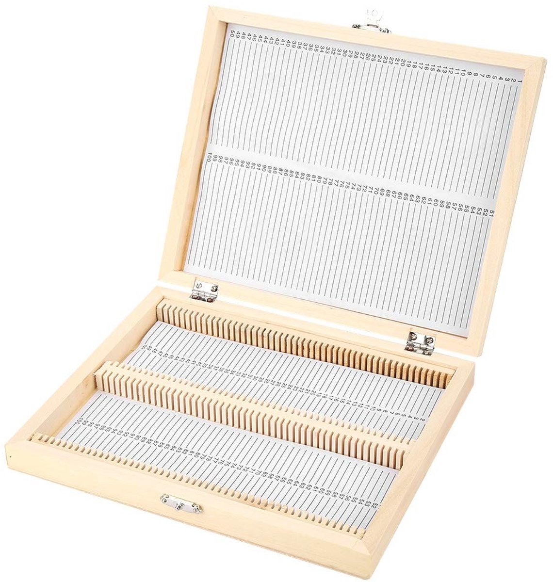 Dailygoods- Opbergdoos Houten - Opbergdoos met slot - Opslag voor microscoopglaasjes - Bewaarcapaciteit 100 dia's - Afmetingen 22,8 x 18,8 x 3,5 cm - Ademend en niet giftig - Dia-doos