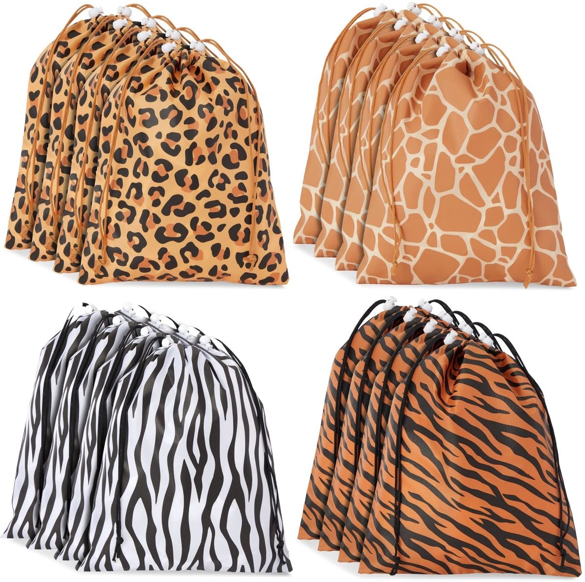Dailygoods- Tote Tassen - Trekkoord - Dierenprint - Set van 12 - 10x12 Inch - Feestartikelen - Tas