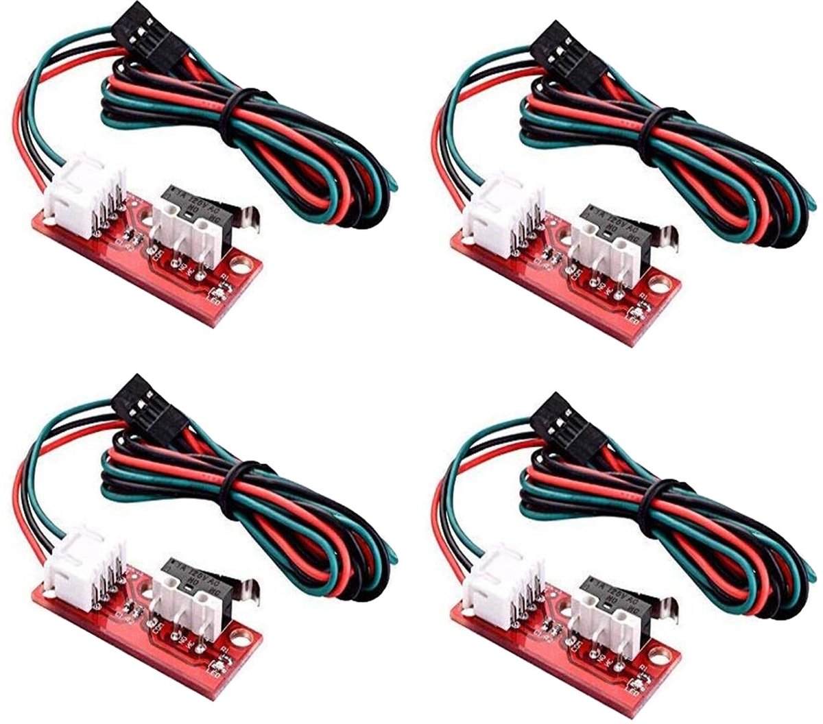 Dailygoods- Eindschakelaar 4 Stuks - Mechanische Eindschakelaar - LED-indicator - 3-Pins Kabel - 22 AWG Draad - 2 A Stroom, 300 V Spanning - Schakelaar
