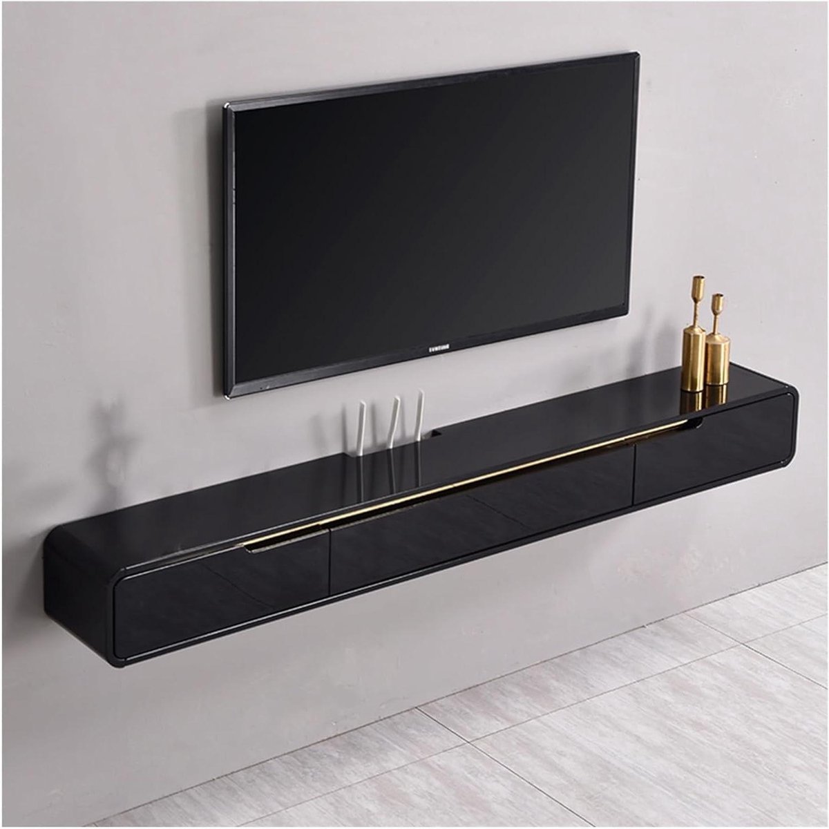 Zwevende TV Kast - Media Meubel - Opruimen Entertainment - Met 2 Lades - 180 cm - Zwart