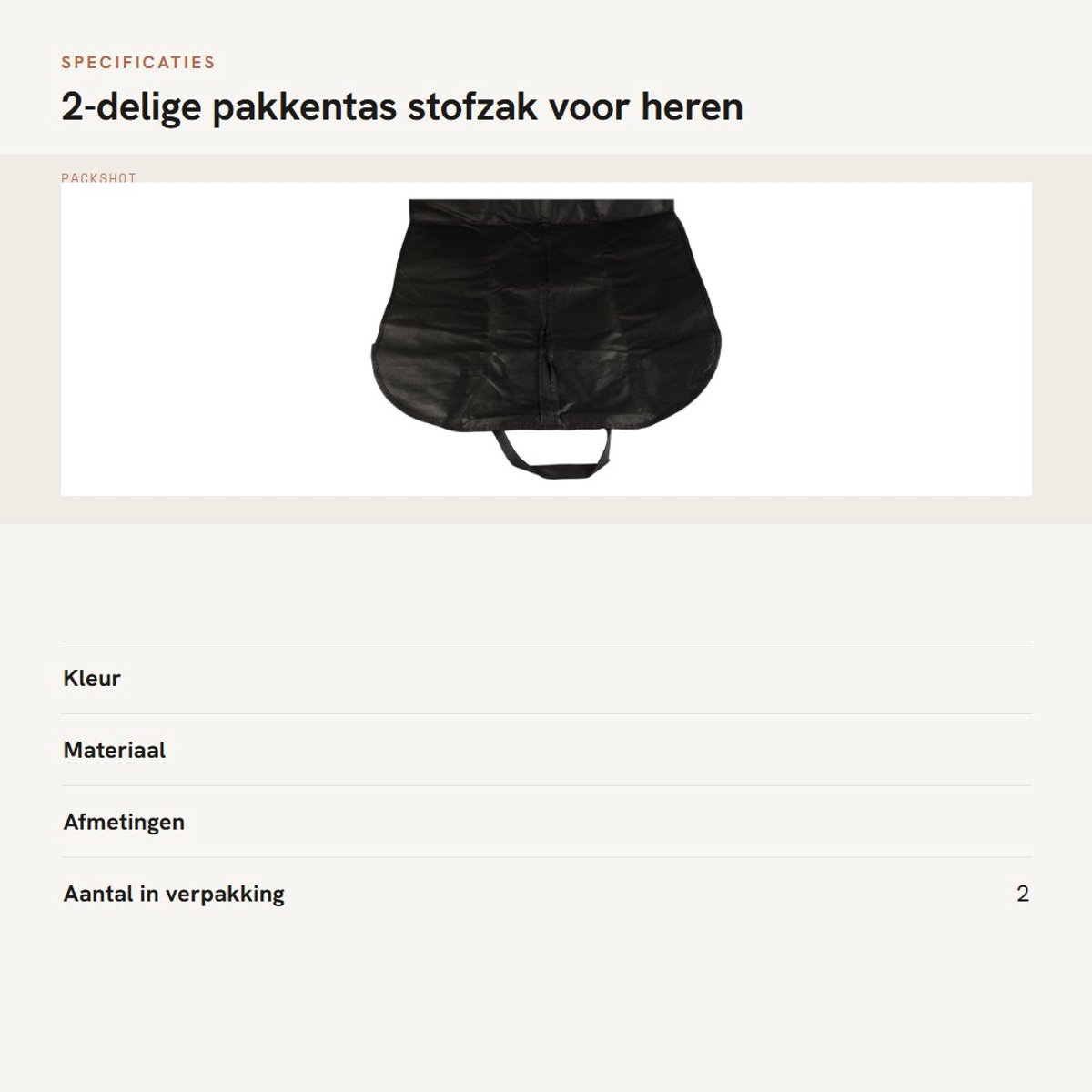 Dailygoods- Pakkentas 2-delig - Stofzak voor pakken - Handvat en ritssluiting - Opvouwbaar - 60x100 cm - Geschikt voor op reis en thuisgebruik - Kostuumtas