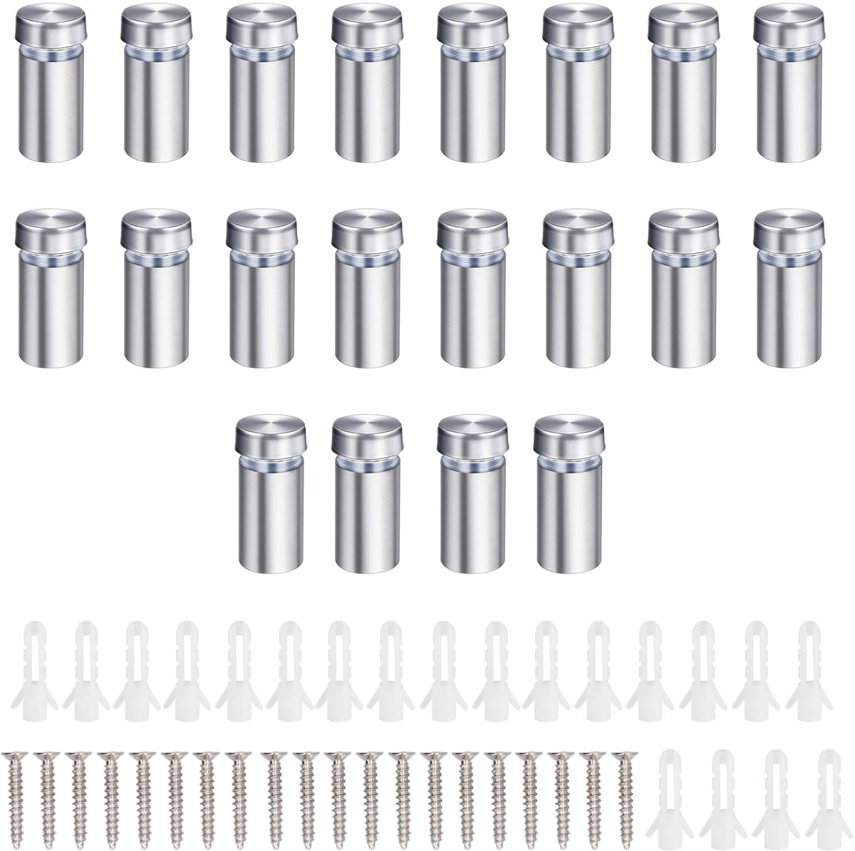 Dailygoods- Reclameschroef 20 Stuks - Afstandsschroef - Glasbevestigingsnagels - Roestvrij Staal - Duurzaam - Eenvoudig te Installeren - Afstandhouders