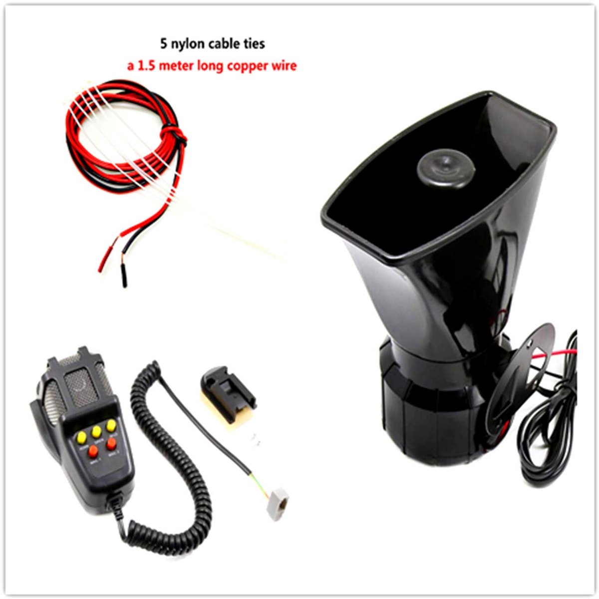 Dailygoods- Auto Alarm 130 dB - Luchthoorn/Sirene - Microfoon - 12V Voeding - Inclusief Draden/Kabelbinders - Eenvoudig te Installeren