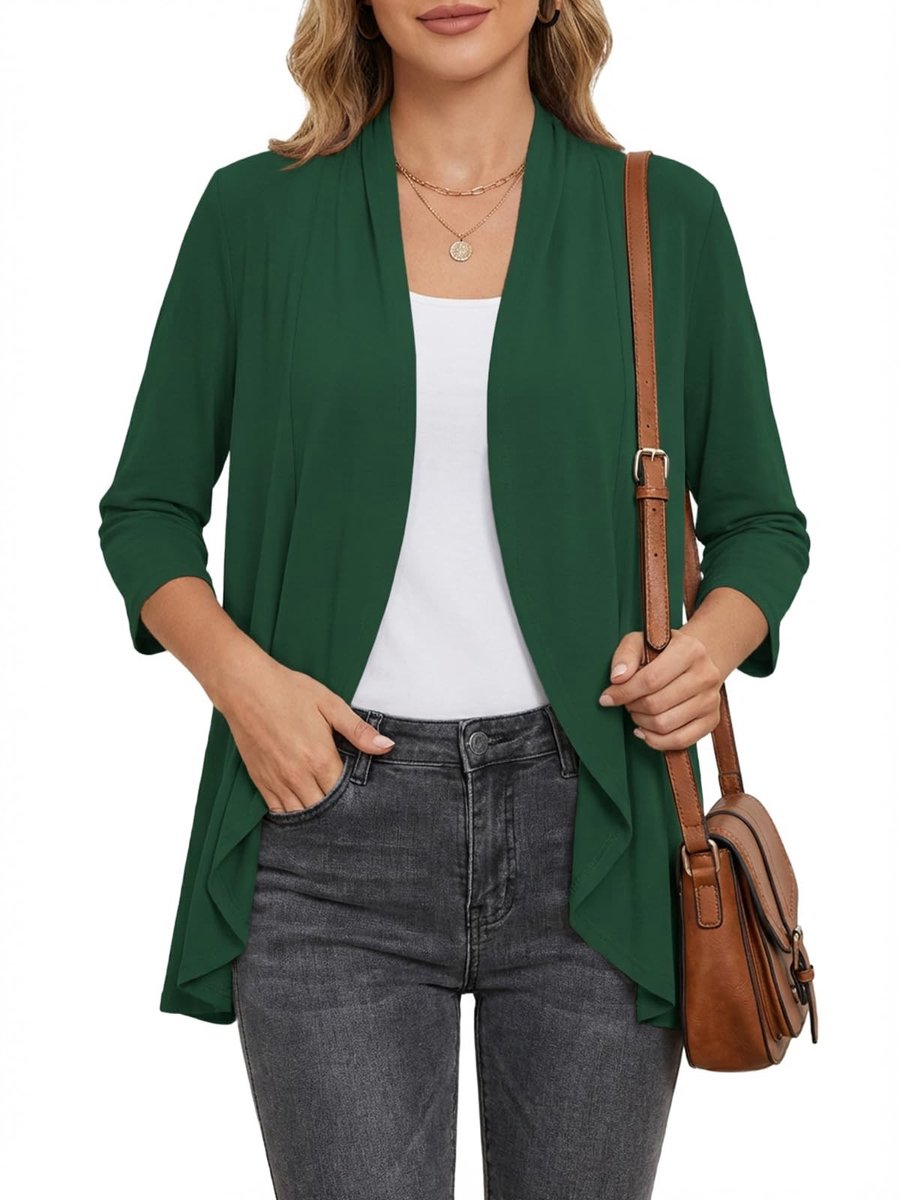 Dailygoods- Gebreid Vest - Lichtgewicht - 3/4 Mouwen - Cardigan - V-hals - Ruche-Details - Elegant Design