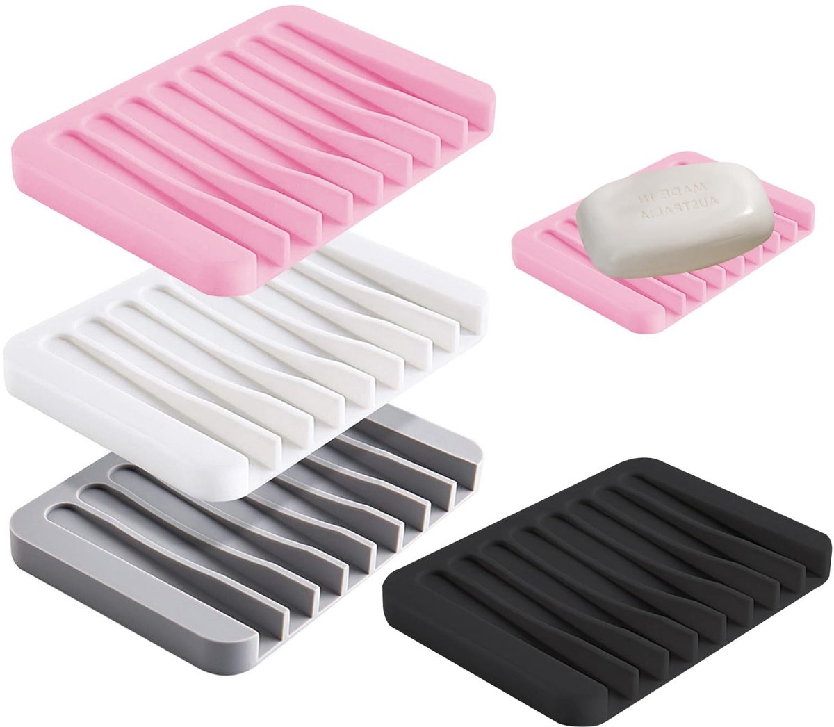 Dailygoods- Zeepbakje Silicone - 4 Stuks - Antislip Onderkant - Compact Design - Geschikt voor Badkamer/Keuken - Makkelijk te Reinigen