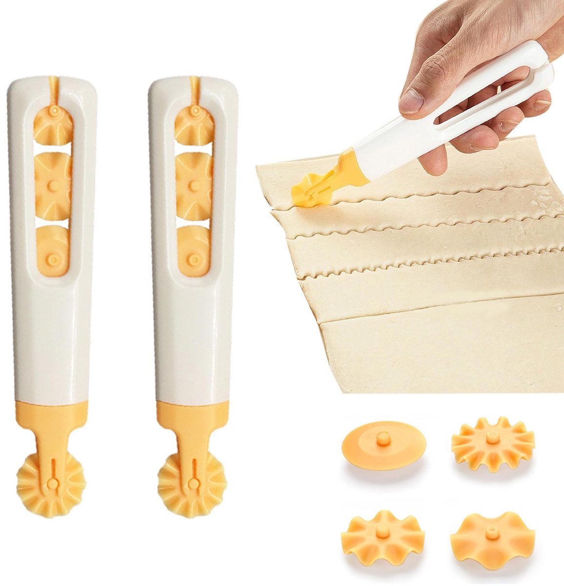 Dailygoods- Deegwieltje 4-in-1 - Deegsnijder - Decoratieve Rolsnijder - Ergonomische Handgreep - Kunststof - Duurzaam en Eenvoudig te Reinigen