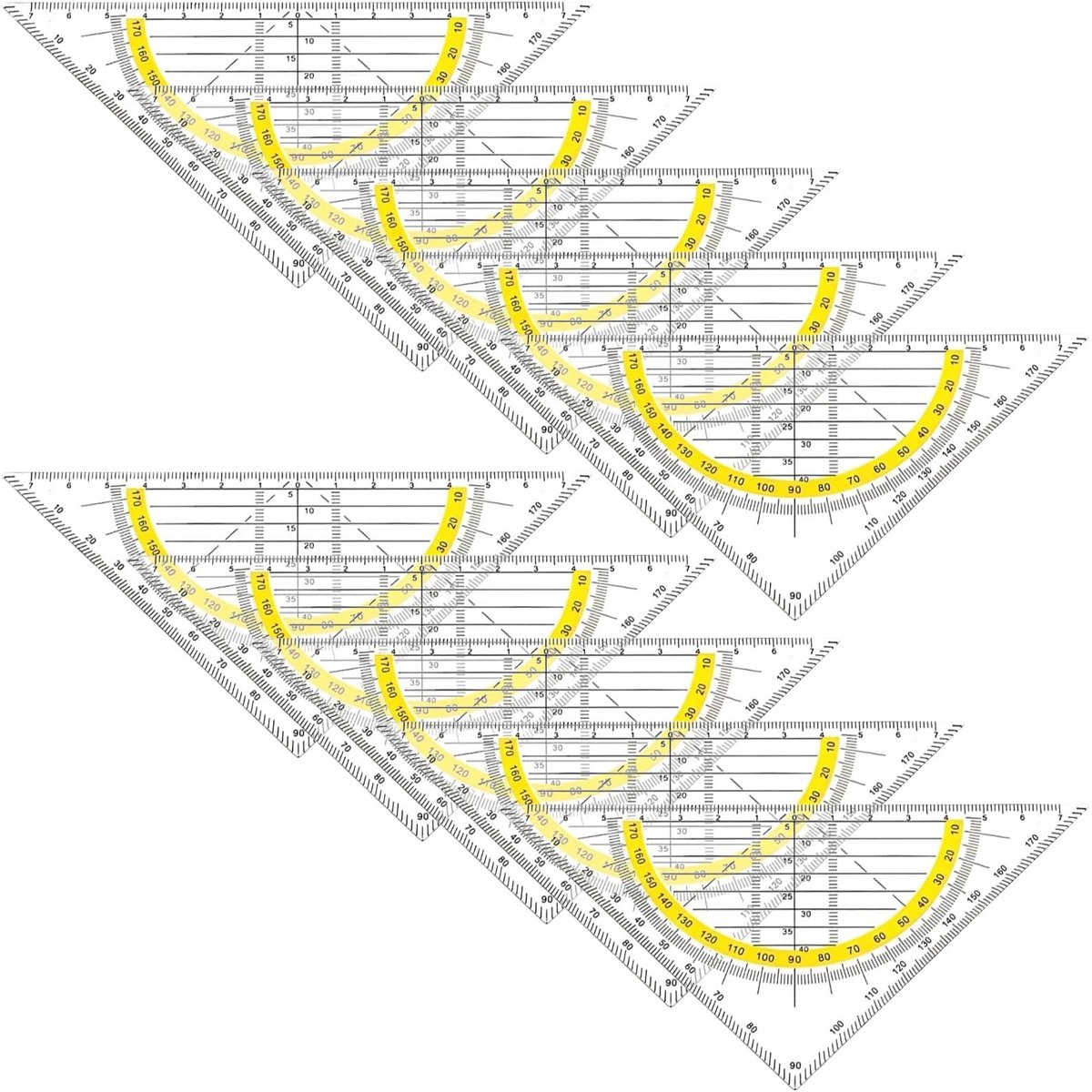 Dailygoods- Driehoeksliniaalset 10-delig - Kunststof - Flexibel - Nauwkeurige Metingen - Geometrieset - Ideaal voor School/Kantoor - Geodriehoek