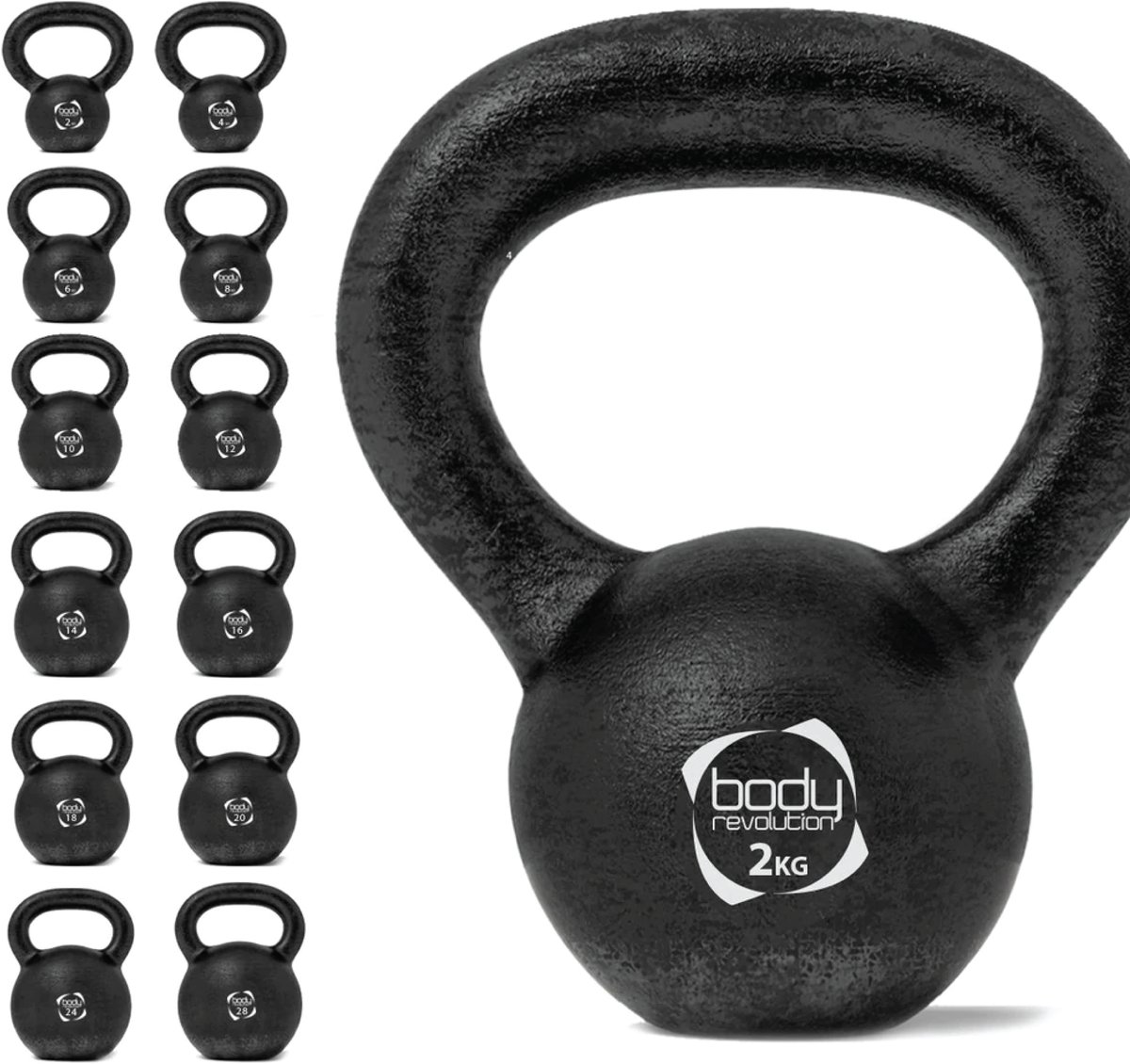 Kettlebell 2 kg gietijzer met stevige handgreep en platte basis