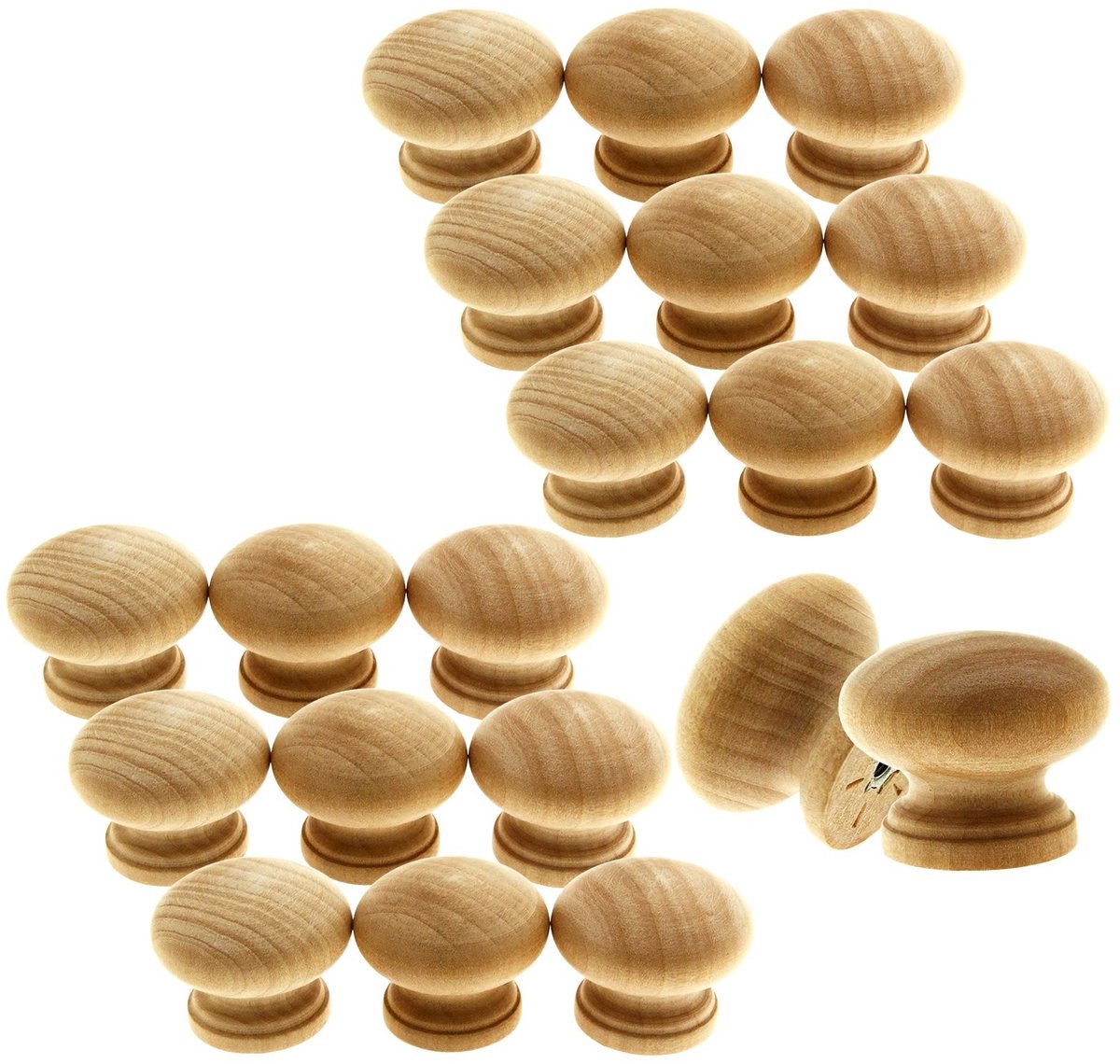 Dailygoods- Kastknop 32mm - Houten Knop - Paddenstoel Vorm - Voorgeboord - Natuurlijke Hout Kleur - Hoogte 26mm - Meubelknop