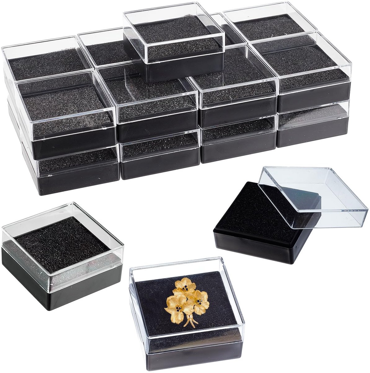 Dailygoods- Opbergdozen 20 stuks - Kunststof - Transparant - Edelsteenorganizer - Presentatievitrine - Afmetingen 4,25 x 4,25 x 2,2 cm