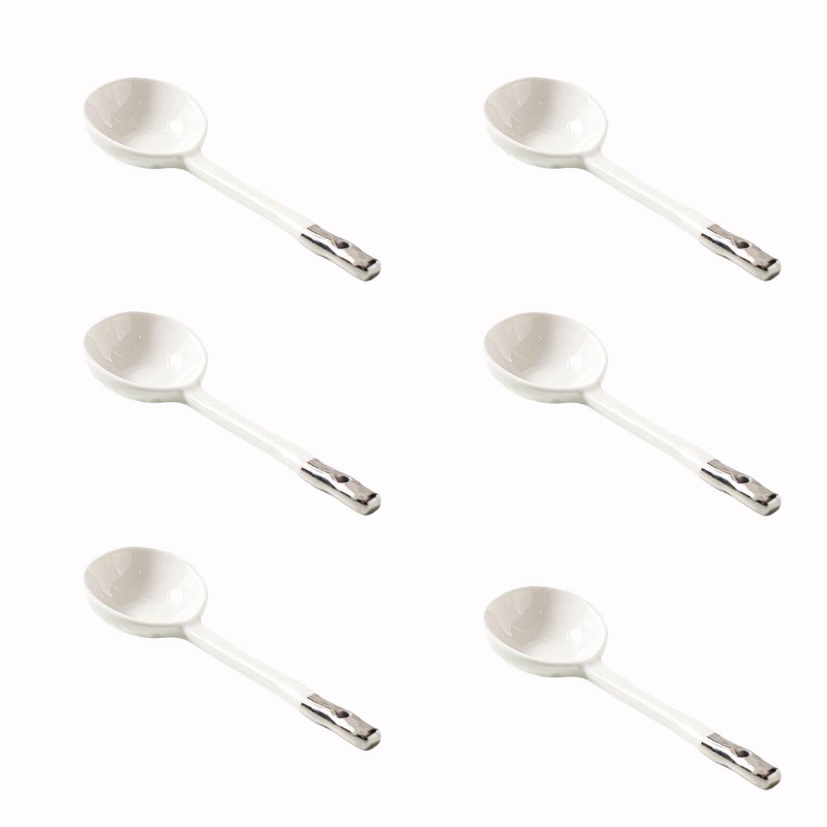 Dailygoods- Soeplepel Set van 6 - Japanse Stijl - Keramisch - Antislip Handvat - Voedselveilige Coating - Slijtvast Porselein - Lepels