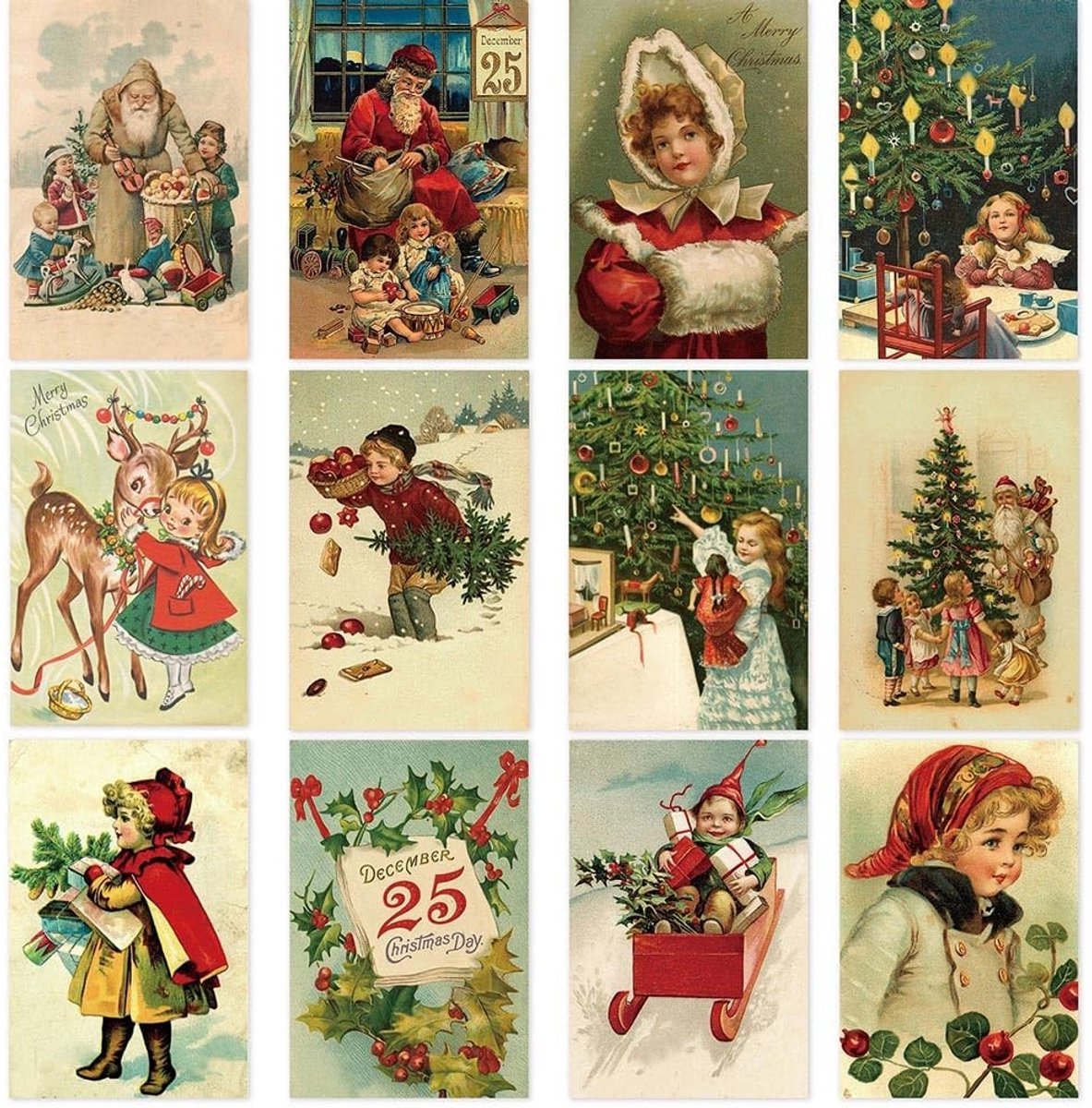 Dailygoods- Kerstwenskaarten 12 stuks - Vintage Ansichtkaarten - Antieke Kerstman Kaarten - Decoratieve Wenskaarten - Cadeauberichten - Afmetingen 10 x 15 cm - Kerstkaarten