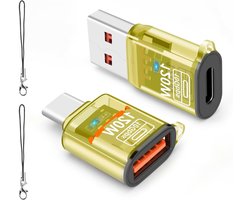 USB naar C Adapter - OTG Transparant - Snel Opladen - 3-in-1 Functionaliteit - 2 Stuks - Geel