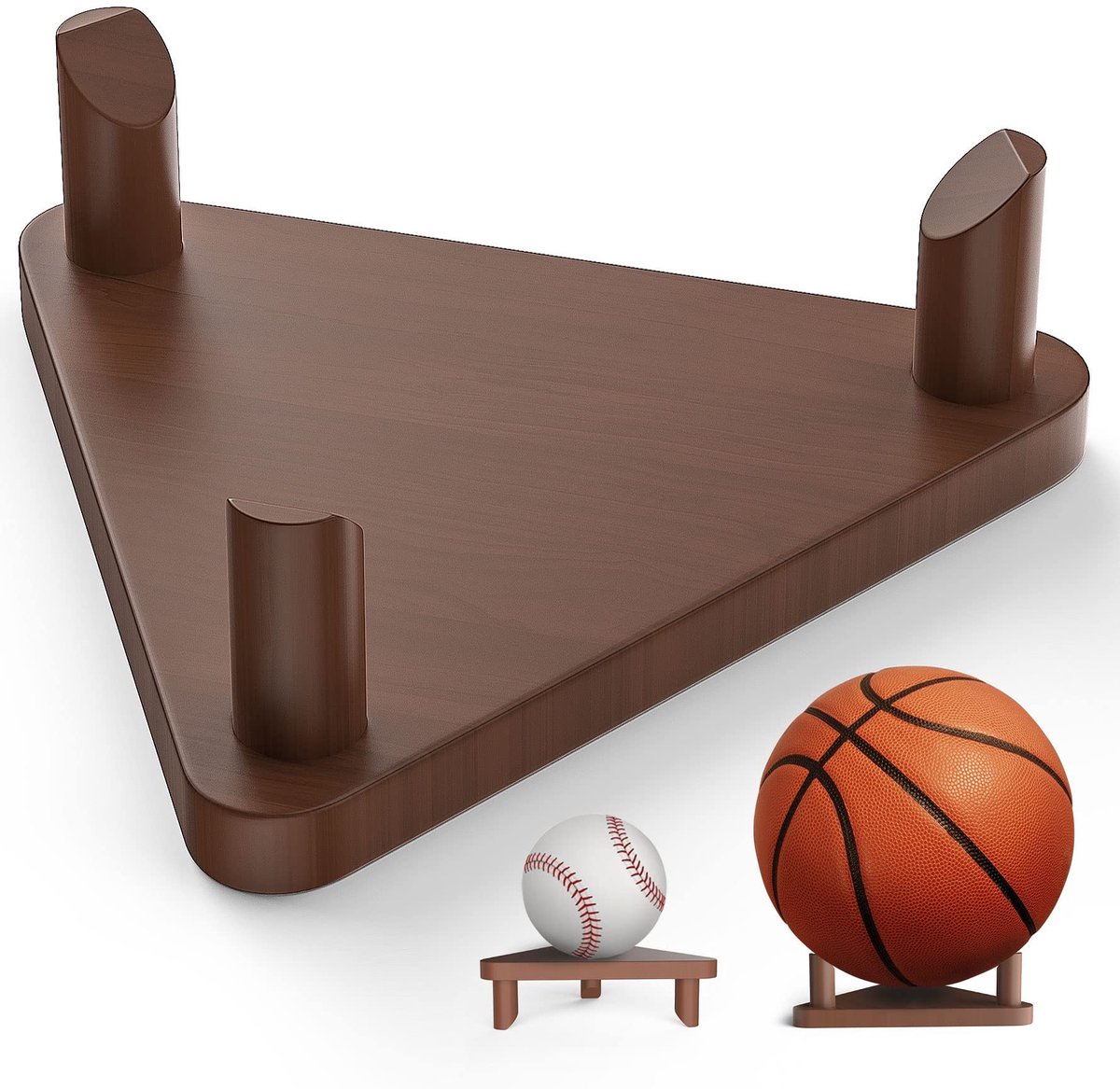 Dailygoods- Sportbal Displaystandaard Driehoekig - Houten Ballenhouder - Voetbal/Basketbal/Volleybal - Massief Hout - Decoratieve Standaard - Geschikt voor Souvenirballen - Balhouder
