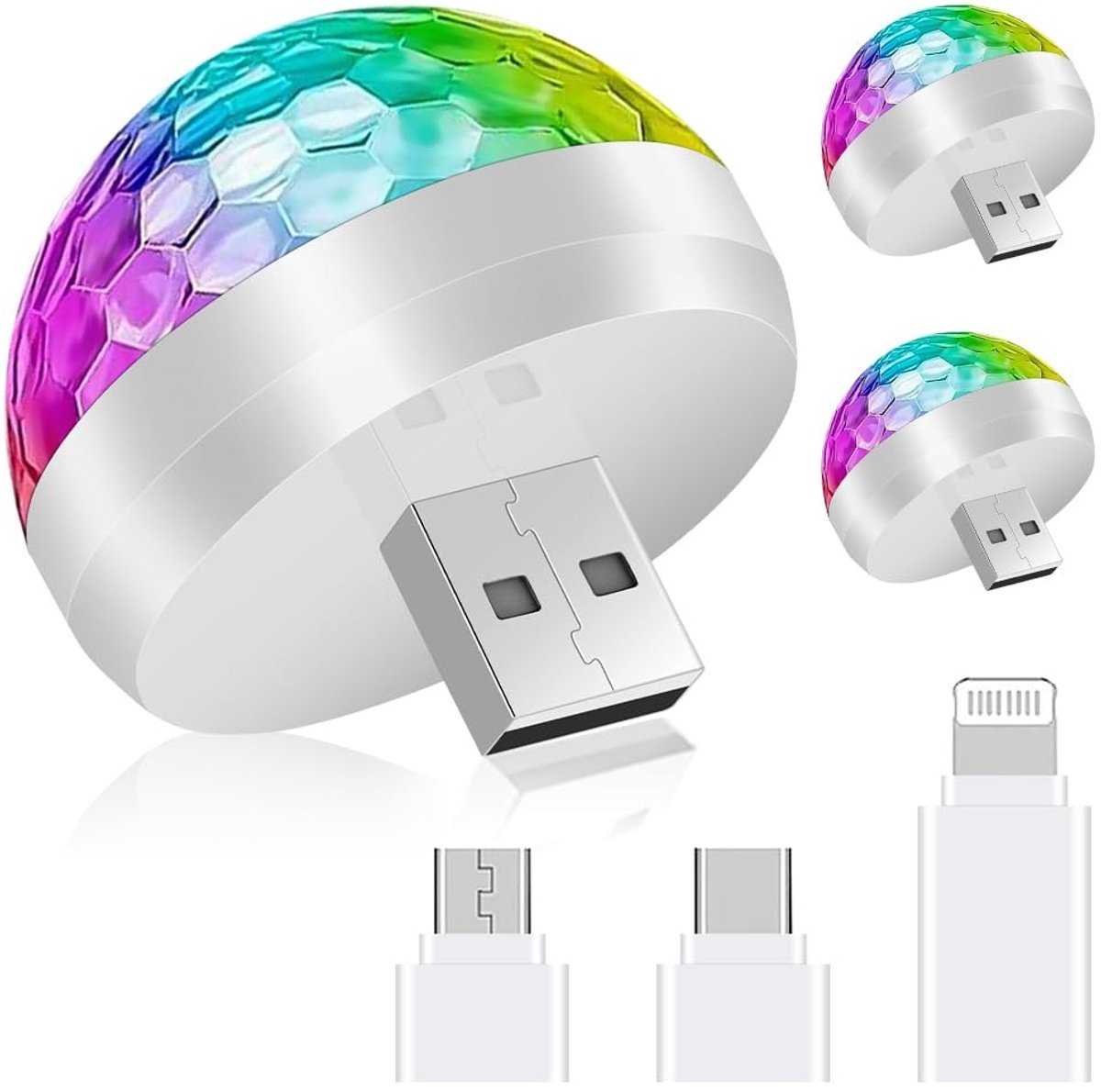 Dailygoody - USB-discolichten - Mini-discoballichten - Draagbaar en flexibel - RGB kleuren - Autosfeerverlichting - Geschikt voor feesten en clubs - 3.