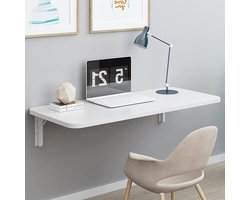 Foldable Wall Mounted Desk for Home Office Garage Garden Laundry Room Folding Work Table with White Finish 60x40cm 70x50cm 80x60cm