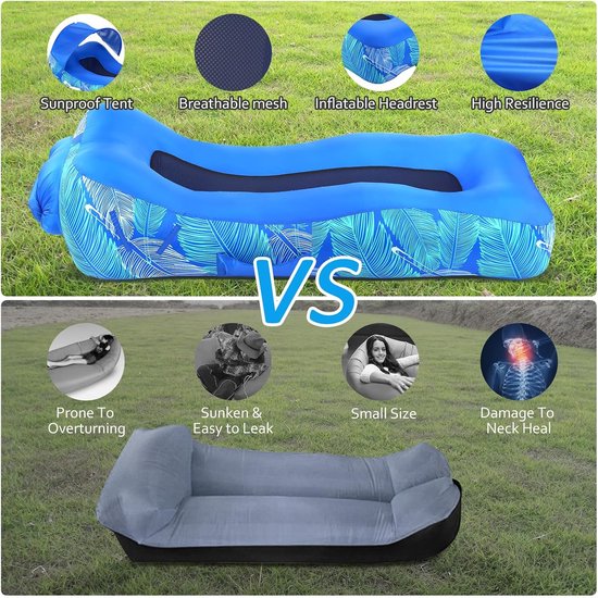 Waterdichte Opblaasbare Ligstoel met Zonwering - Luchtbank voor Strand, Camping en Tuin van Merkloos — afbeelding 2