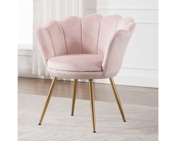 chairus Makeup Table Chair, Velvet Shell Chair, Gold Legs Lounge Chair Armrest Chair for Living Room, Light Pink