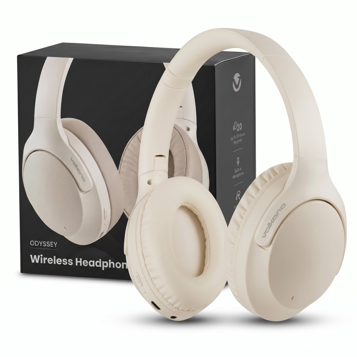 Volkano Odyssey - Bluetooth Koptelefoon - Hoofdtelefoon - Over Ear Koptelefoon - Active Noise Cancelling - Oplaadbaar - Bluetooth - Beige