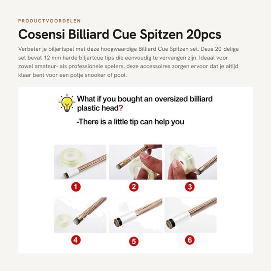 Dailygoody - Billiard Cue Spitzen - 20pcs Billiard Tips - Eenvoudig te vervangen - Bruin - Pool Cue Accessoires - Perfect voor Snooker en Biljart - Ge van Merkloos — afbeelding 3