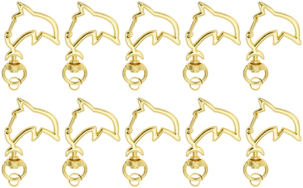 Dailygoods- Sleutelhanger Dolfijnvormig - Karabijnhaak met Schroefsluiting - Sleutelring - 10 Stuks - Robuuste Zinklegering - Lichtgewicht en Roestbestendig