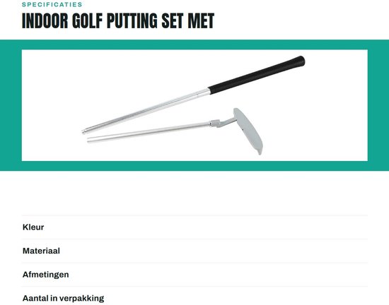 Dailygoods- Putting Set Indoor Golf - 3-delige Combinatieputters - 2 Golfballen - Doel met Automatische Balretour - PVC Tas - Geschikt voor Binnenruimtes - Golfset van Dailygoods — afbeelding 3