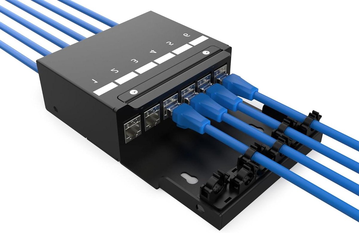 Consolidatiepuntdoos - Netwerkverdeler - Kabelbeheer - Zes Keystone modules - 175 x 110 x 45mm - Zwart