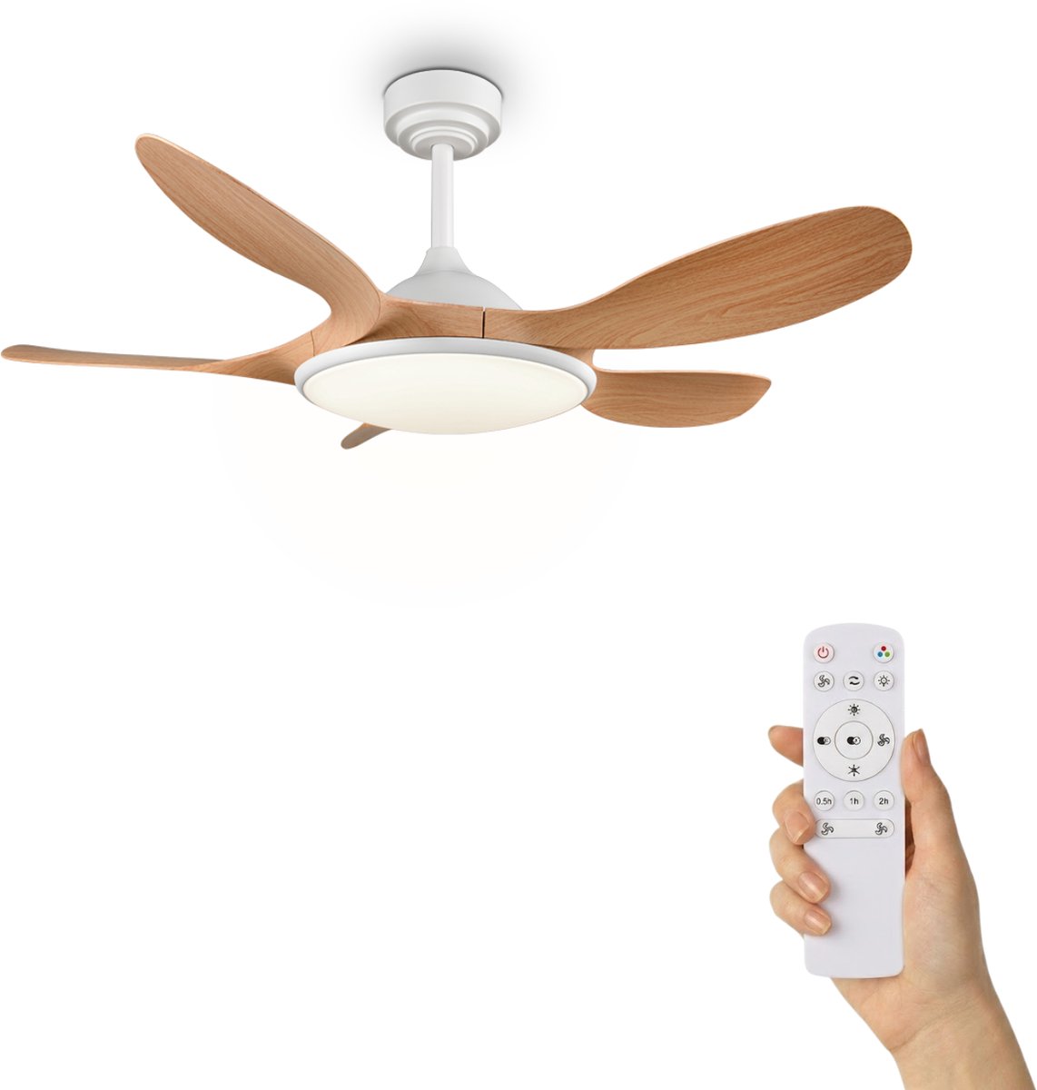 Fantiluxe - Brynja - Plafondventilator met verlichting - Hout - Ø108cm - Afstandsbediening - Met lamp - Plafond ventilator - Slaapkamer