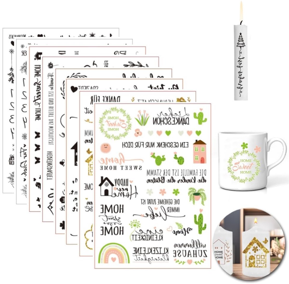 Dailygoods- Kerststickers 8 stuks - Waterdichte stickers - Decoratie - Doe-het-zelf - Keramische stickers - Papier 21 x 14,8 cm - Decoratiestickers