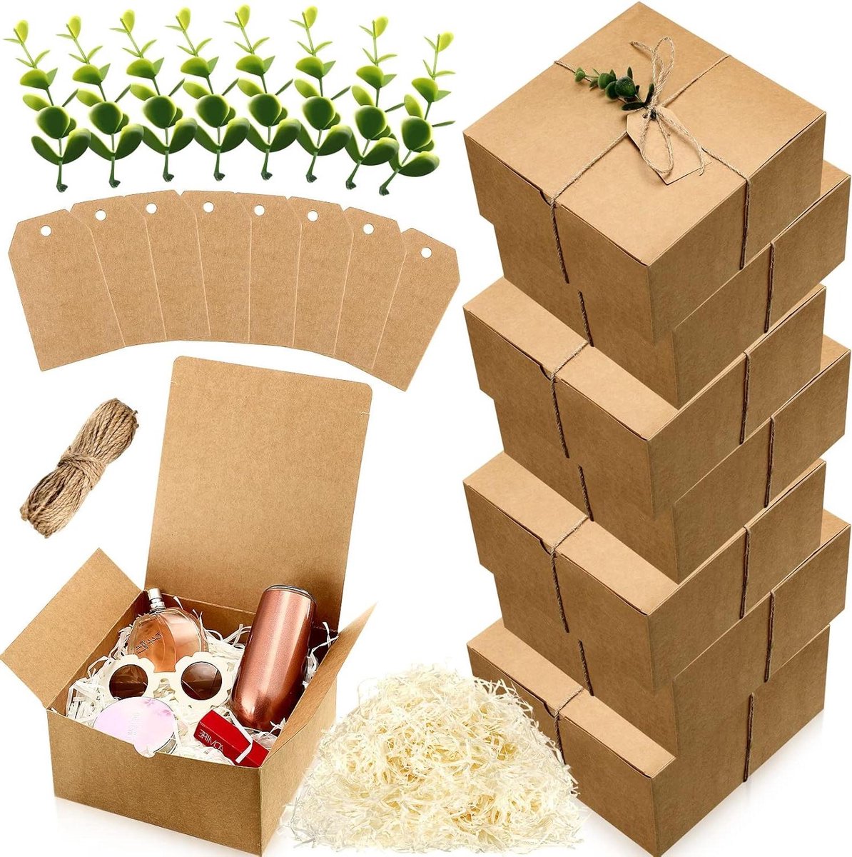 Geschenkdozen Set - Cadeauverpakking - Cadeaus Presenteren - Compleet Verpakkingsmateriaal - 26 Stuks - Kraft Wit