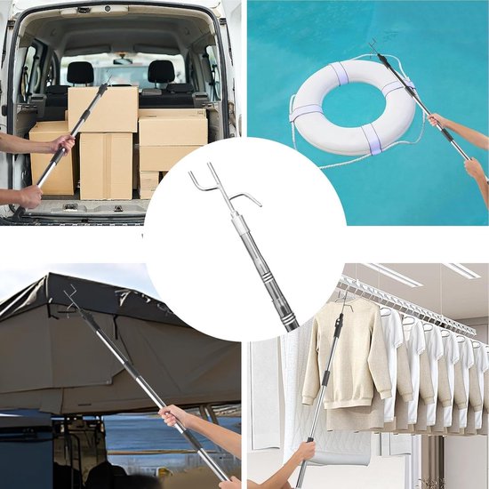 Grijphaak Uitschuifbaar - Laadstok Haken - Laden Lossen - Roestvrij Staal - 150 cm - Wit — afbeelding 3