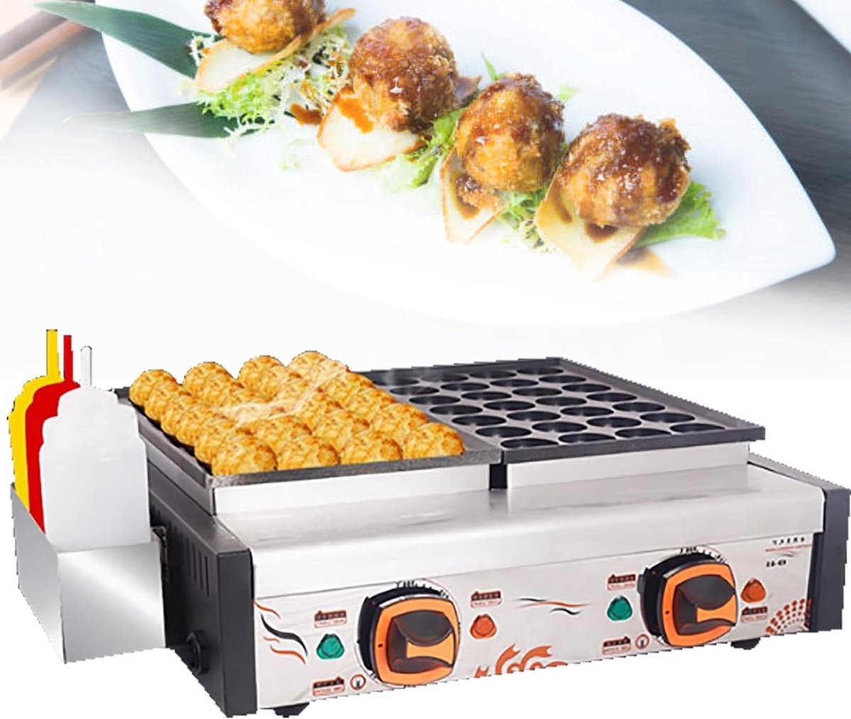 Elektrische Takoyaki Maker - Octopusbal Pan - Snacks Maken - 56 Gaten Pan - 3300W - Zwart