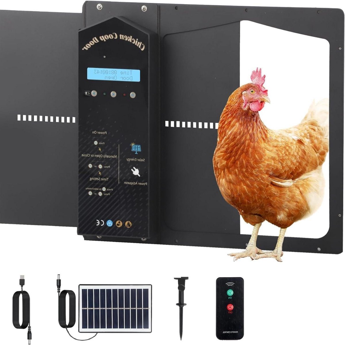 Automatische Kippenhok Deur - Hok Deuropener - Pluimvee Beschermen - Zonne-energie en Timer - Aluminium - Zilver