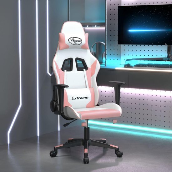 Gaming Stoel - Computerstoel Racestoel - Comfortabel Gamen - Verstelbare Rugleuning - 1 stuk - Wit Roze — afbeelding 2