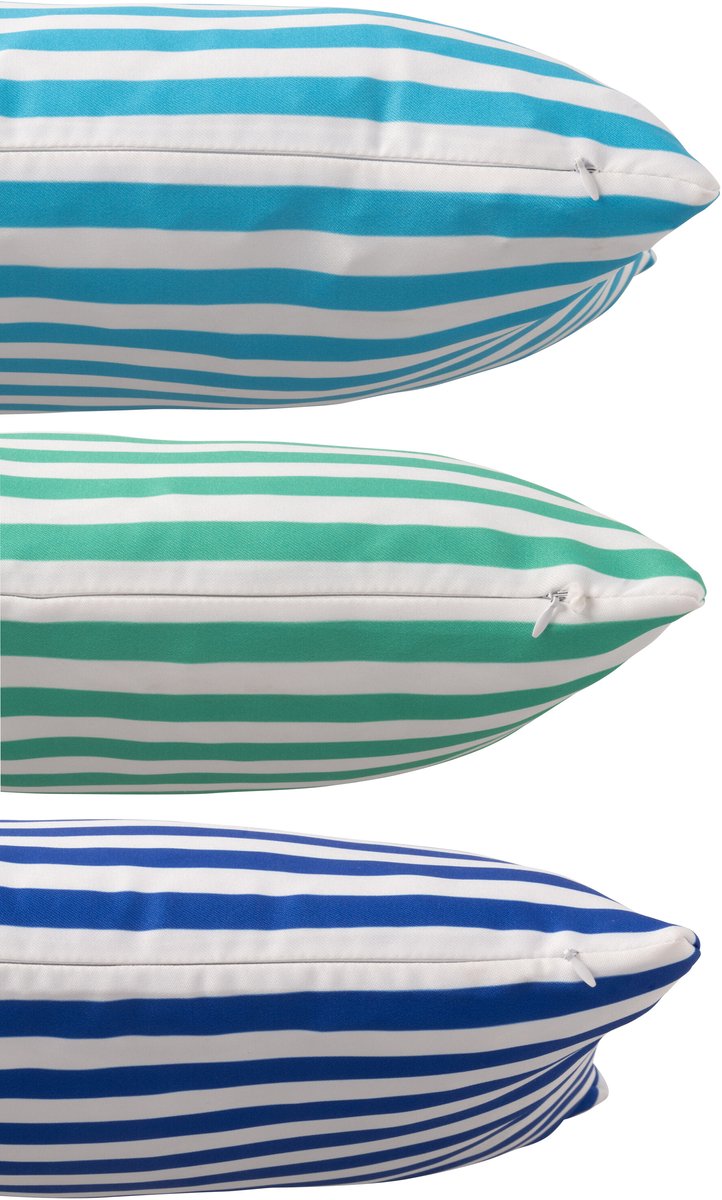 J-Line kussen Buiten Rechthoek Gestreept - polyester - blauw/groen - set van 3 Multi
