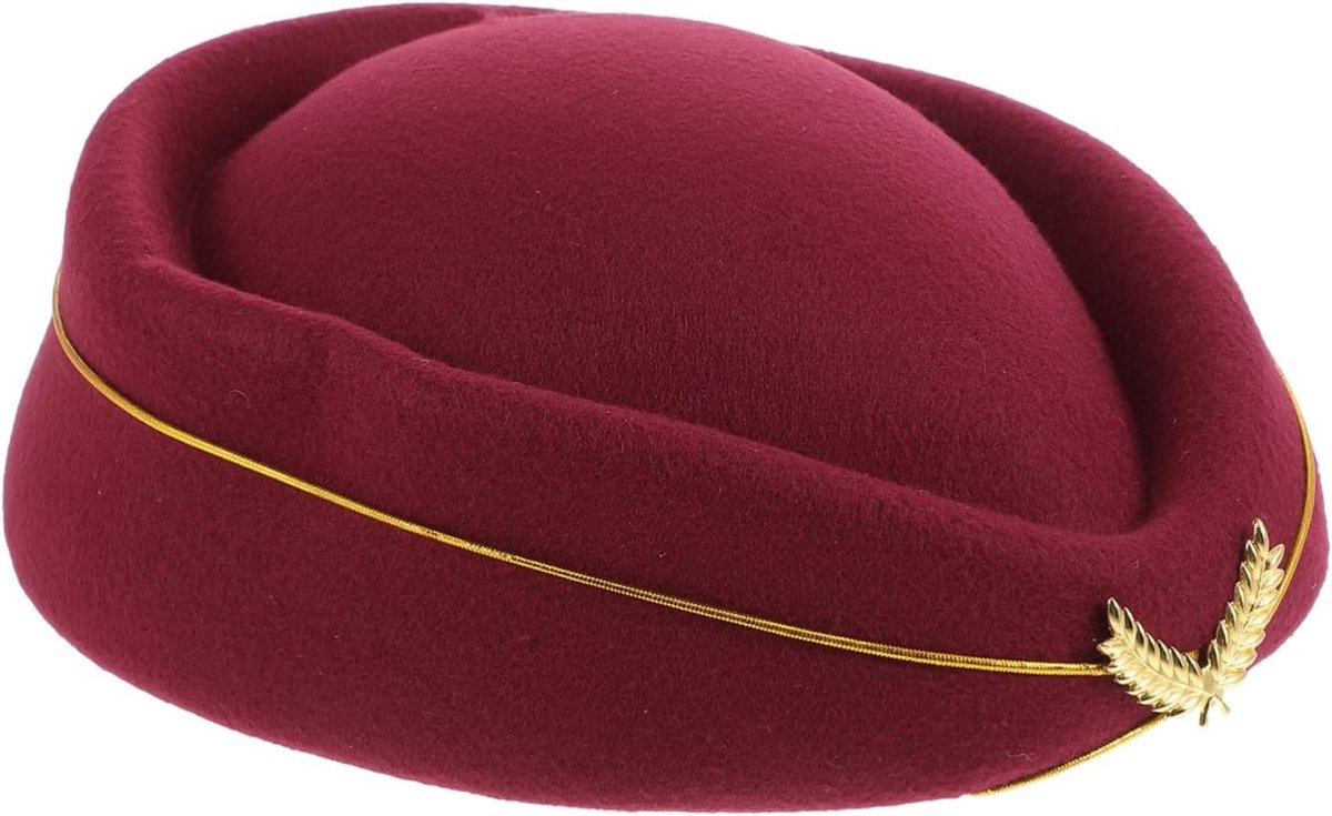 Wollen Hoed voor Stewardess Cosplay Kostuum Accessoire - Vino Rosso, One Size, Perfect voor Feestjes en Theatrale Optredens
