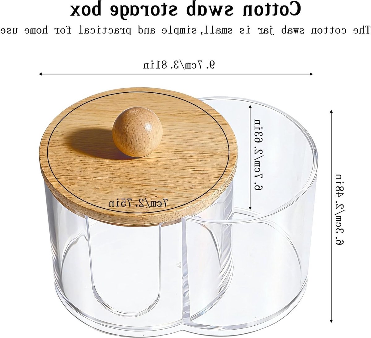 Cotton Swab en Pad Houder met Houten Deksel - Transparante Acryl Organizer voor Make-up Tafel en Badkamer, Stofdicht en Praktisch voor Oordoppen en Wattenpads — cadeau in Cadeau-ideeën - foto 2